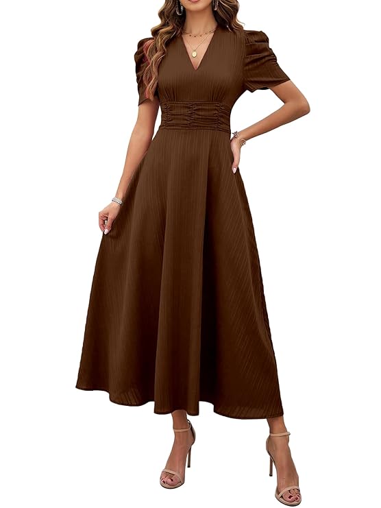 Girl's & Women's Solid Color V-Neck A-Line Maxi Dress