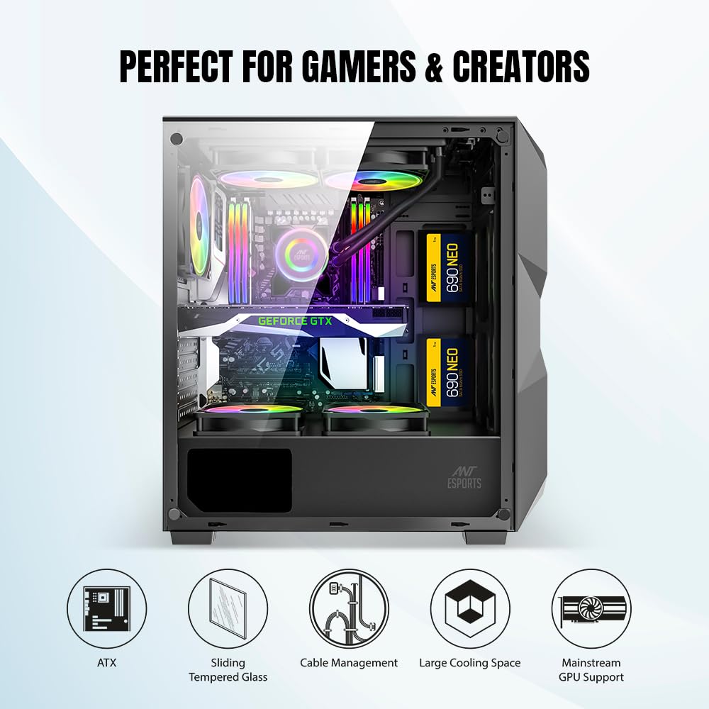 Ant Esports ICE-300 Mesh V2 Mid Tower Gaming Cabinet - Image 9